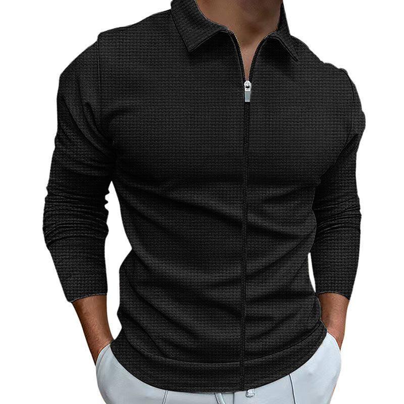 Men's Clothing Waffle Style Zipped Lapel Jacket Outdoor Sports Tops Light Gray / 4XL-Black-5