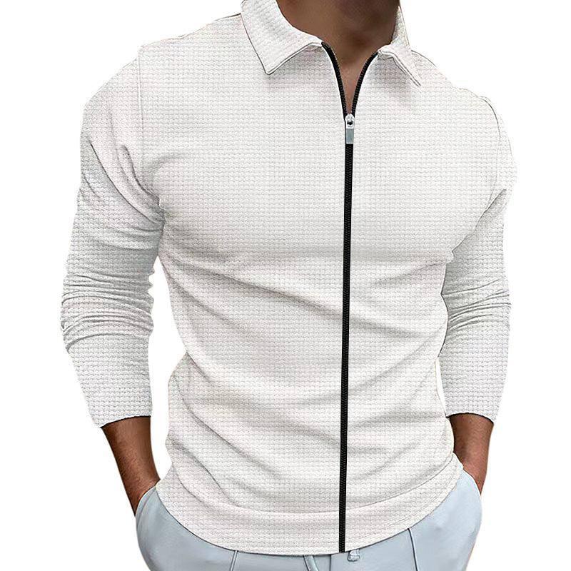 Men's Clothing Waffle Style Zipped Lapel Jacket Outdoor Sports Tops Light Gray / 4XL-White-6