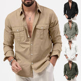 Men's Shirt Multi-pocket Solid Color Casual Long Sleeves Top-1