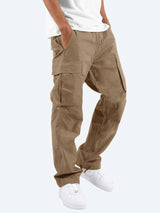 Men's Workwear Drawstring Multi-pocket Casual Pants-Khaki-3