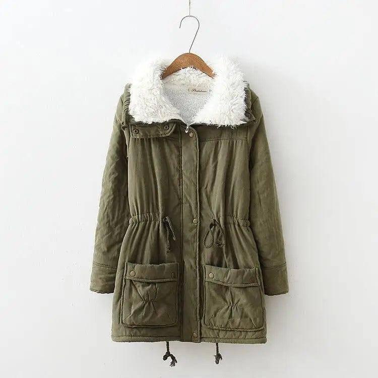 Mid-length Slim-fit Peach Skin Coat-Army Green-5