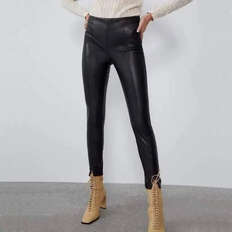 Mid-rise faux leather leggings-1