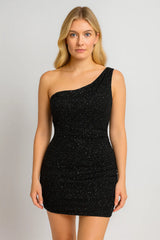Glam Rhinestone One-Shoulder