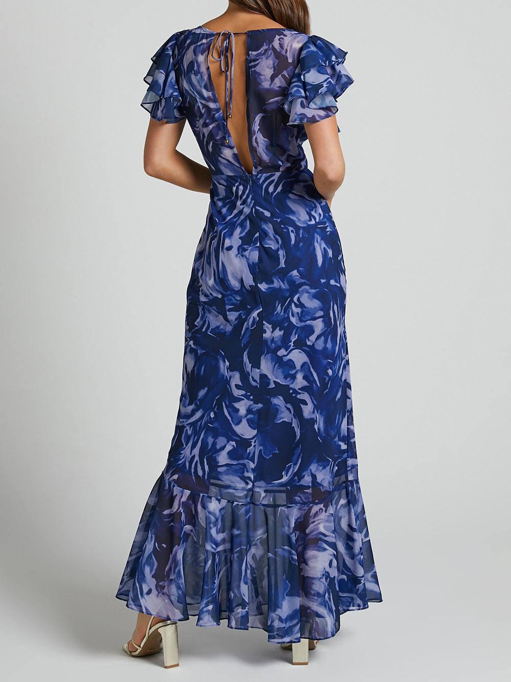 New European And American Printed Chiffon Maxi Dress-4