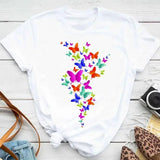 New Fashion Women T-shirt Colorful Butterfly Petal Print-27