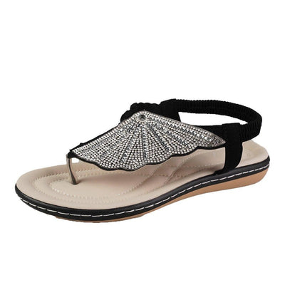 New Rhinestone Shell Flip-Flops Sandals Summer Beach Shoes-Black-6