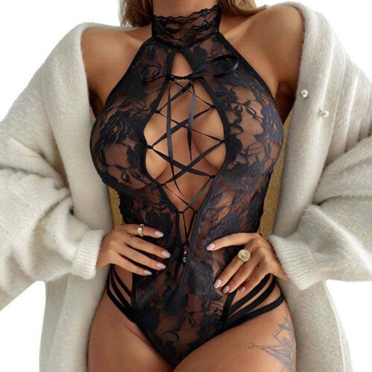 New Lingerie Lace Hollow Straps See-Through Cat-1