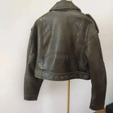 New Spring Woman Faux Leather Jacket Chic Vintage Short-3
