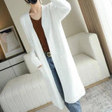 No Buckle Lazy Wind Fashion Long Cardigan Knitted Coat Women-White-6