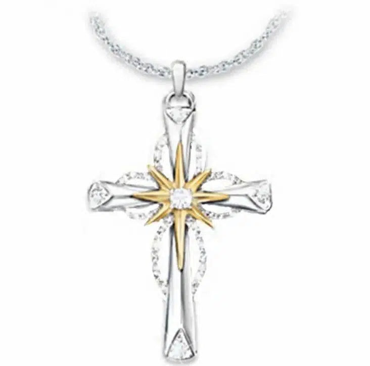 Octagonal Star Cross Alloy Pendant-Silver-1