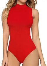 One Piece Swimsuit Casual Turtleneck Bottoming Shirt-Red-5