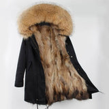 Oversized raccoon fur collar parka coat-Natural black-5