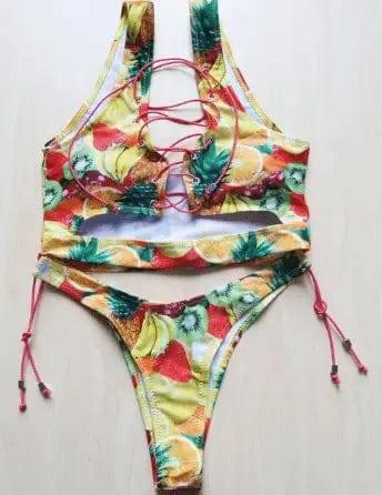 Pineapple Bikini for big boob Women Lace Up Swimwear Thong-S-4