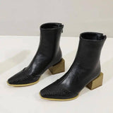 Plus Size British Short Boots Women Pointed Thick Heel-Black-5