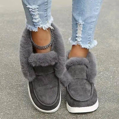 Plush Flat Bottom Thickened Large Short Snow Boots For Women-Grey-3