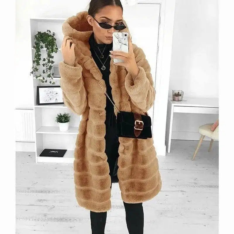 Plush padded hooded lady mink short fur coat-7