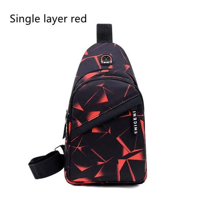 Print Sling Chest Bag For Men Crossbody Bag With Earphone-Single layer red-6