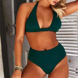 Printed High Waist Split Bikini Swimsuit-DarkGreen-7