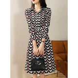 Printed Long Sleeve Dress Women's Waist-4