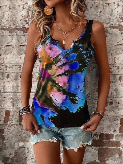 Printed Painted V-neck Open Vest Top-2