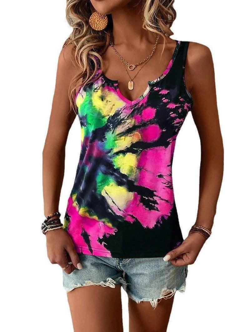 Printed Painted V-neck Open Vest Top-5