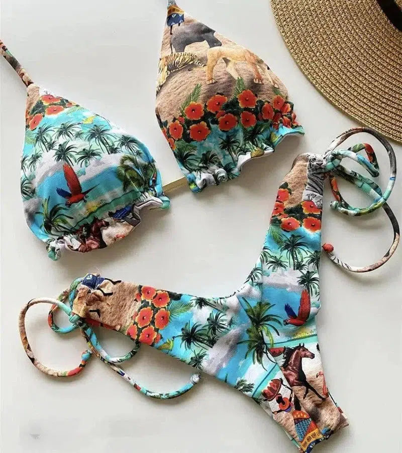 Printed strap bikini-QS03-4