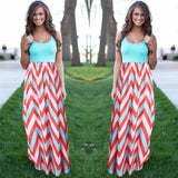 Printed Waves Stripe Long Skirt Dress-Blue-8