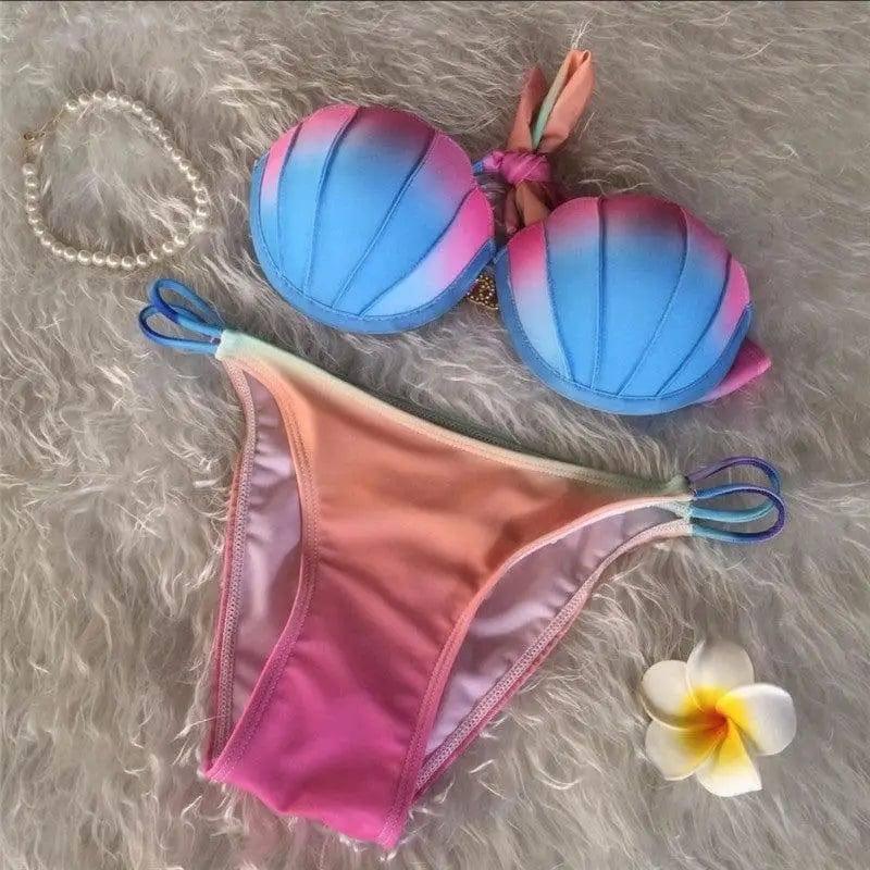 Product Sling White Shell Bikini Summer-Pink-2