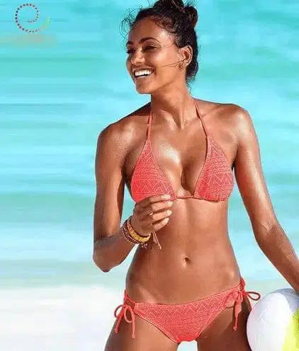 Pure color swimsuit Europe and America split bikini swimsuit-Pink-4