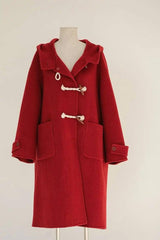 Retro Red Wool Double Faced Woolen Coat Women-5