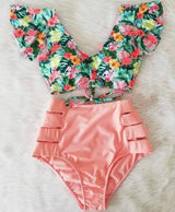 Ruffled Bikini Split Swimsuit European And American Sexy-Pink-10