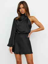 Elegant Formal One Shoulder Long Sleeve Dress-GQTY040 Black-8