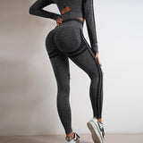 Seamless Yoga Pants Sports Gym Fitness Leggings Or Long Sleeve Tops Outfits Butt Lifting Slim Workout Sportswear Clothing-Hemp Grey-17