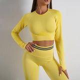 Seamless Yoga Pants Sports Gym Fitness Leggings Or Long-Yellow-8