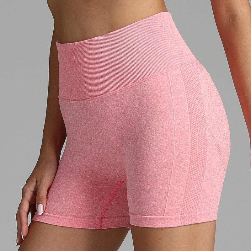 Seamless Yoga Shorts Women Solid Color High Waist Hip-lifting Fitness Pants Running Sweatpants-Light Pink-8