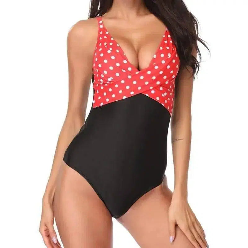 Sexy bikini with tight print suspenders-Red-7