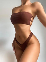 Sexy Lady In Swimsuit Solid Color Bikini Lace-up-2