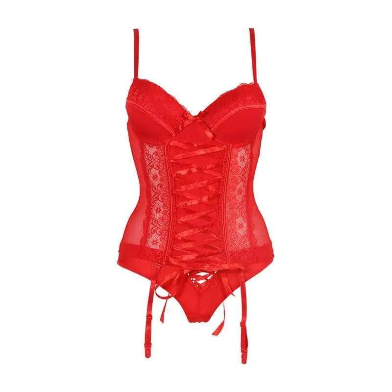 Sexy Lingerie Nightclub Sexy File Underwire Gather Uniform-Red-4