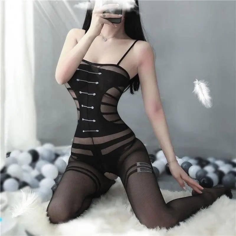 Sexy Lingerie Uniform Elegant Jacquard Fake One-piece-C-6