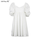 Sexy Off Shoulder White Women Dress Cotton Big Puff Sleeve-5