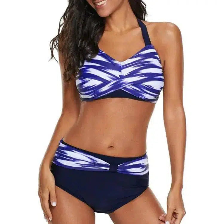 Sexy pattern fashion split swimsuit-Blue-4