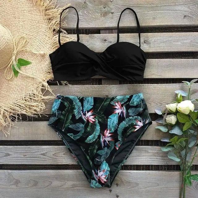 Print Bikini Female Swimsuit-Black-2