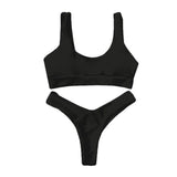 solid color bikini-Black-4