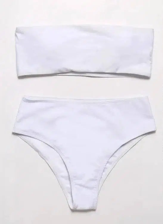 Solid Color Tube Top Two-piece Swimsuit-White-5