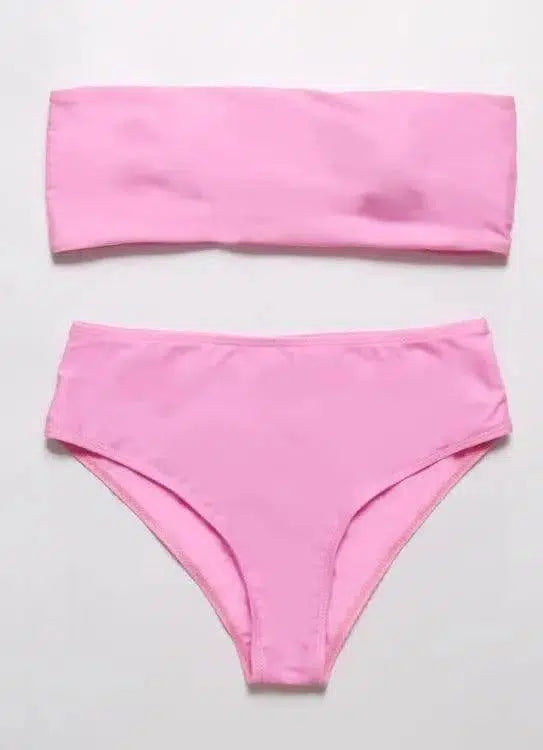 Solid Color Tube Top Two-piece Swimsuit-Pink-6