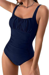 Sexy Square Neck One-piece Bikini Summer New Solid Color-Navy Blue-15