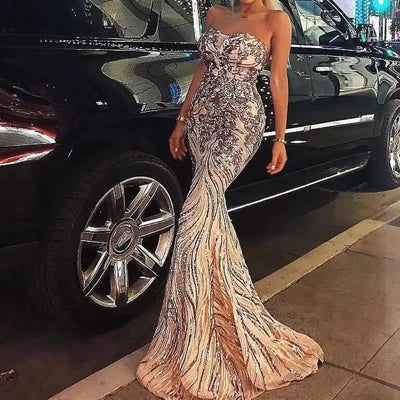 SEXY TUBE TOP STRAPLESS SEQUINS ELEGANT EVENING DRESS-2