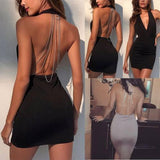 Sexy Women Dresses Summer Backless Deep V Rhinestone Bodycon-5