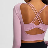 Sexy Yoga Tight Long Sleeve Yoga Top With Chest Pad-Purple-4