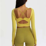 Sexy Yoga Tight Long Sleeve Yoga Top With Chest Pad-Yellow-6